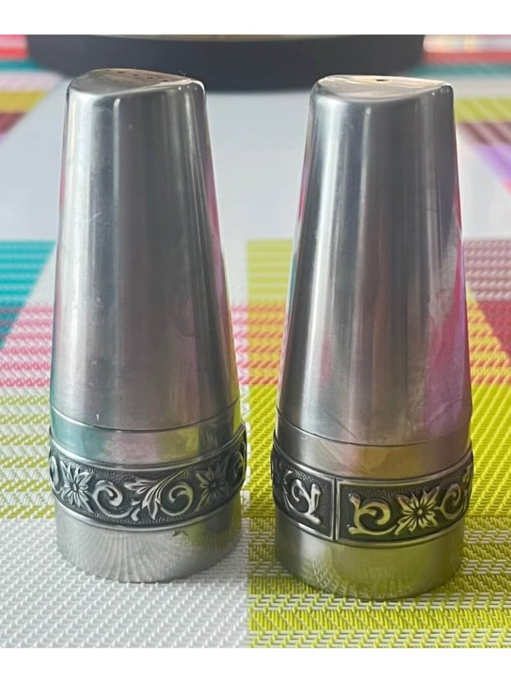 Vintage International Decorator Stainless Salt & Pepper Shakers-Japan